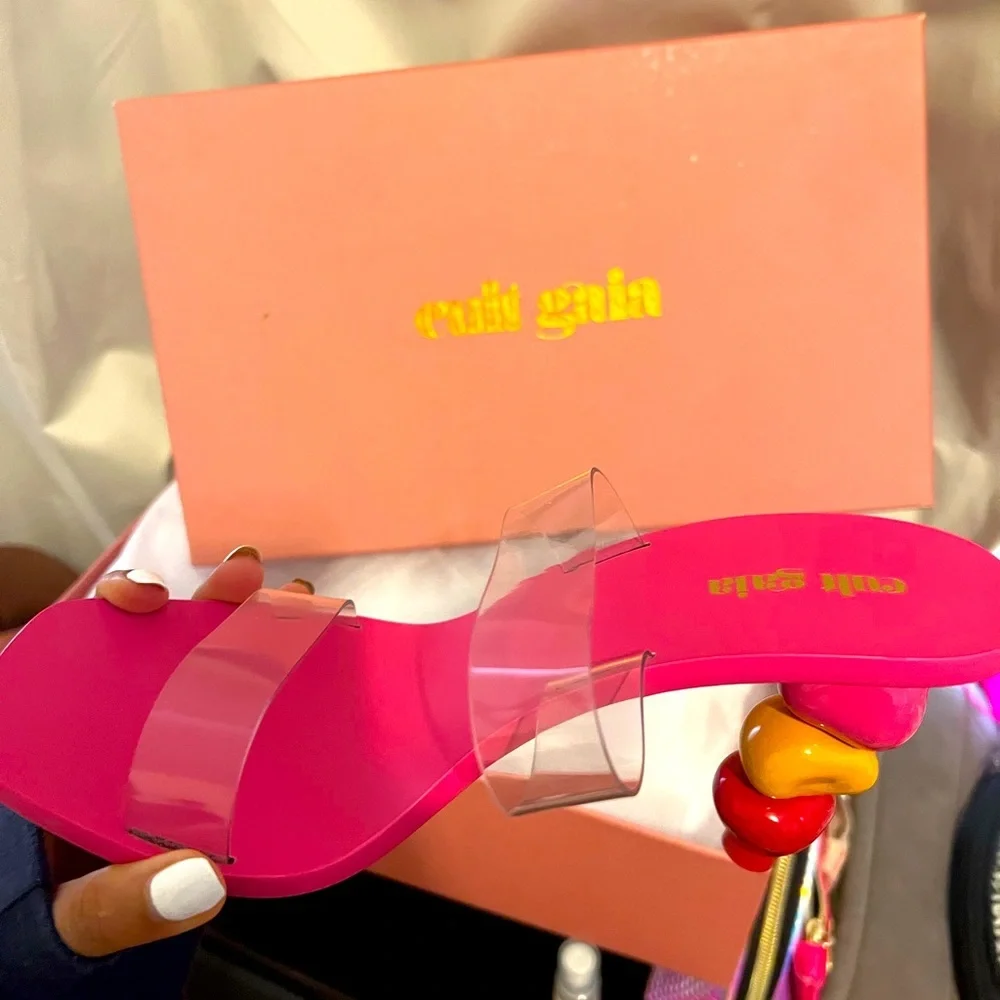 Cult Gaia Shoe: Meta-Stone Stacked Heels in Pink & Multi - Picture 3 of 5